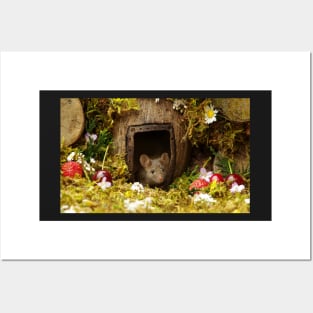 George the mouse in a log pile house Posters and Art